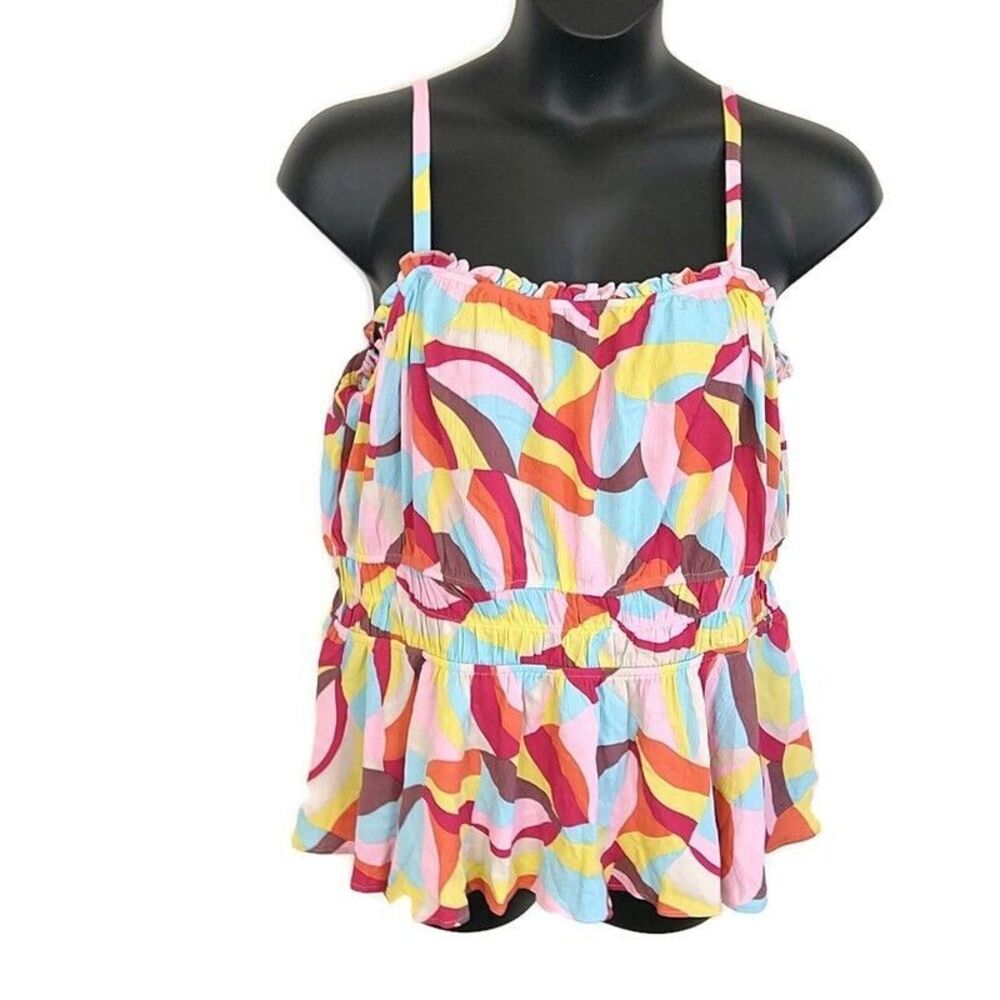 NWT Torrid Womens 2X Cami Tank Top Peplum‎ Crinkle Gauze Square Neck Multicolor
